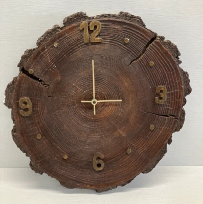 Reloj de Pared Vintage Cerámica Borde Vivo Madera Losa Galleta Tienda 16" - Necesita Reparación Foto 1 de 4
