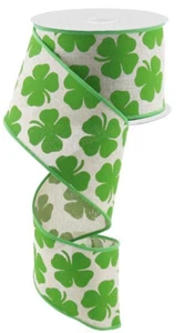 St Patrick's Shamrock Clovers Ribbon 2.5" x 10 Yards (Light Natural) - RG0164418 - Picture 1 of 1