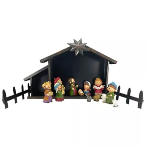 Childrens 11 Piece Nativity Set with Metal Creche 11 x 8 Inches - Picture 1 of 6