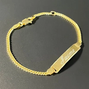 Gold Plated Solid 925 Sterling Silver Curb Cuban Link Childrens Baby ID Bracelet - Picture 1 of 4