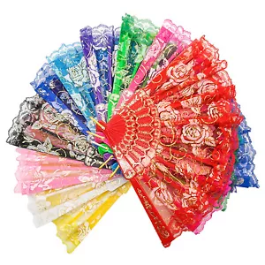 Elegante Ventilador de Mano Plegable de Encaje Flor Rosa de Colección para Danza Drama - Imagen 1 de 22