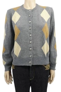 ESCADA grau beige gold metallic Argyle Kaschmir Wollmischung Cardigan Pullover 36 M - Bild 1 von 7