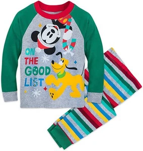 Disney Mickey Mouse 2 PC Holiday Christmas Tight Fit Pajama Set Boy 5 6 7 - Picture 1 of 1