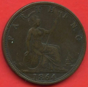 1864 Great Britain 1 Farthing Coin - Picture 1 of 2