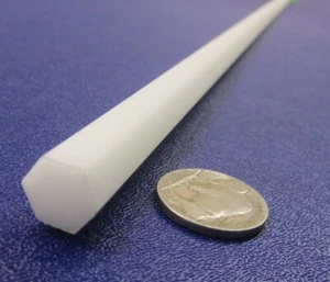 Delrin Acetal weiß getönt Sechskantstange 7/16" (0,437") Sechskant x 48" Länge - Bild 1 von 11