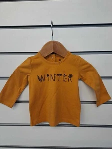 LA REDOUTE MUSTARD WINTER PRINT LONG SLEEVE TOP AGE 3 MONTHS (ref 612) - Picture 1 of 2