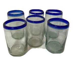 6 Blown Glass Mexico drinking glasses Tumblers Handmade Sturdy 5.5” Tall - Picture 1 of 9