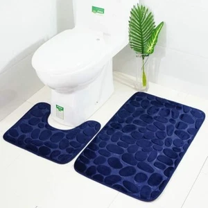 Bath Mat Set 2 Pieces U-Shaped Contour Toilet Rug Set Memory Foam Shower Bathmat - Picture 1 of 7