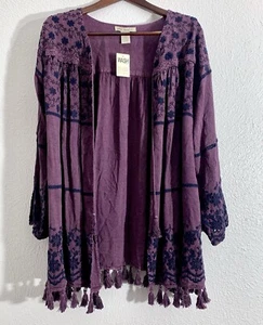 Indigo Thread Co Purple Long Sleeve Open Cardigan Tunic Top Size Large L NWT! - Picture 1 of 7