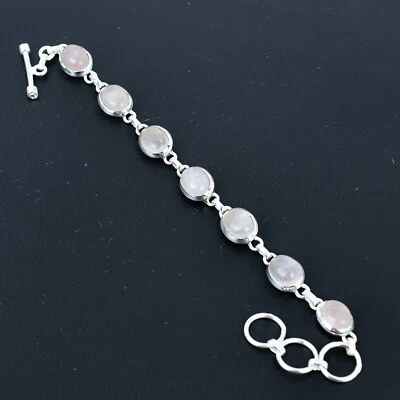 Quarzo Rosa Gemma 925 Argento Sterling Bracciale Fatto a Mano Gioielli Bracciale - Immagine 1 di 4