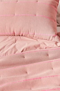 Anthropologie Woven Pink Striped Quilted James Euro Pillow Sham NEW - Picture 1 of 7