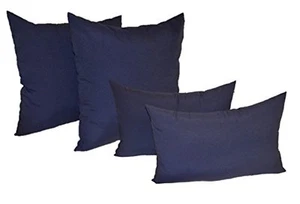 Set of 4 Throw Pillows Indoor Outdoor - Square & Rectangle Lumbar, Navy Blue - Picture 1 of 1