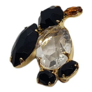 Vintage Brosche goldfarben schwarz und klar Pinguin Strass Anstecknadel  - Bild 1 von 4