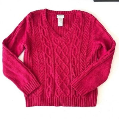 Suéter cintilante vintage St. John’s Bay malha cabo vermelho tamanho grande pequeno - Imagem 1 de 4
