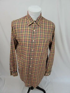 Orvis Men's Plaid Shirt Trim Fit Button Up Gold Red Blue Green Large EUC - Picture 1 of 9