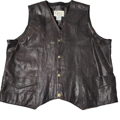 Cripple Creek Full Grain Leather Vest Mens 2XL 4 Button Embossed Western EUC - Image 1 of 4