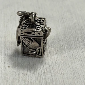 Vintage Sterlingsilber betende Hände Pillendose Anhänger öffnet Giftpille -- 2877 - Bild 1 von 7