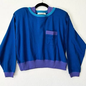 Vintage 90s Carole Little Womens Boxy Cropped Colorblock Sweatshirt Top Sz M USA - Picture 1 of 6