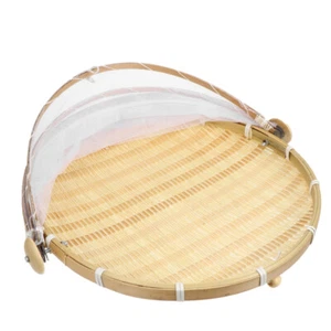 Food Tent Bowl with Lid Covered Bamboo Storage Basket Child Woven Handles - Picture 1 of 12
