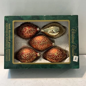 Vintage Weihnachten Glas Ornamente gemischt verziert rotgold 4er Box 3,5 Retro MCM - Bild 1 von 14