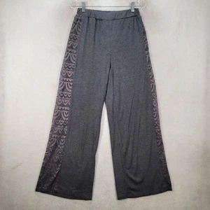Unbranded Womens Pants Size M Gray Stretch Pull On Lace Side Stripe Wide Leg - Picture 1 of 14