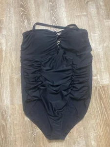 Torrid Badeanzug Einteiler Größe 4X einfarbig schwarz Gitter Schnürung Bindeband Raffung NEU - Bild 1 von 7