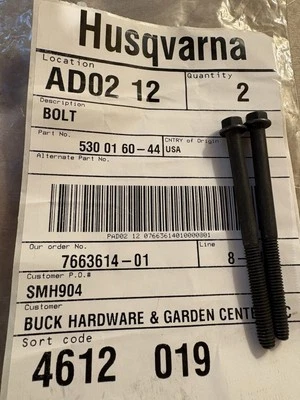 2) PACK GENUINE OEM NOS HUSQVARNA POULAN CRAFTSMAN 530016044 BOLT MUFFLER [9125E - Image 1 of 4