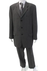 Calvin Klein Collection Mens Plaid Pleated Front Suit Black Wool Size 44 Long/36 - Picture 1 of 10