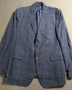 Vineyard Vines Men`s Blue Plaid 2 Button Linen Blend Suit Jacket / Size 48L - Picture 1 of 7