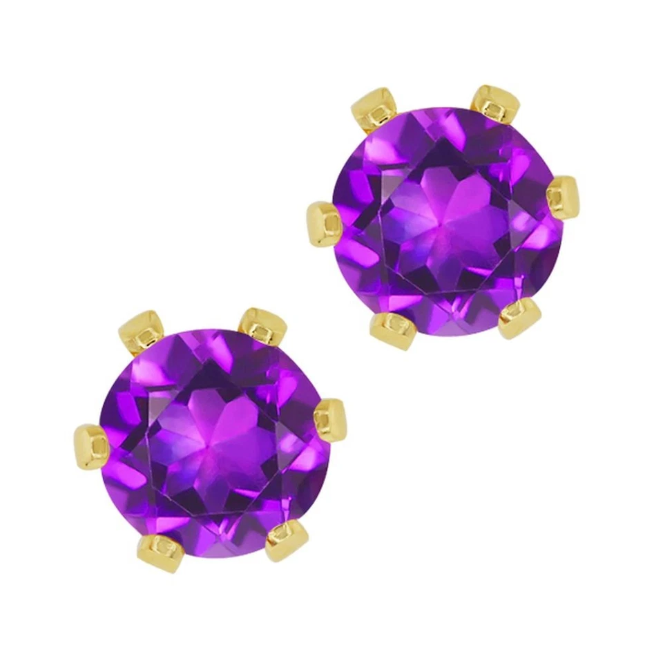 Aretes de latón enchapados en oro amarillo amatista púrpura forma redonda de 0,90 quilates Foto 1 de 1