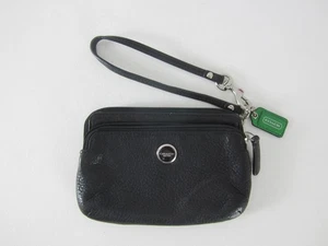 Coach Black Pebbled Leather Wristlet Double Corner Zip Clutch Wallet Organizer - Picture 1 of 9