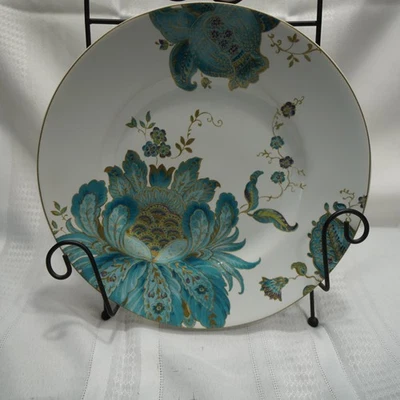 Conjunto de 4 pratos de jantar 222 Fifth Elan azul-petróleo porcelana fina floral borda dourada redonda - Imagem 1 de 4