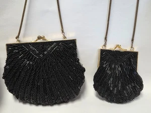 2 Bolso de Noche Con Cuentas Negro De Colección Convertido en Bolso sin asas Monedero Contempo Informal - Imagen 1 de 24
