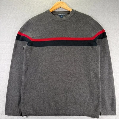 Cherokee Men Charcoal Gray Red Black Stripe Crew Neck Long Sleeve Sweater Medium - Image 1 of 4