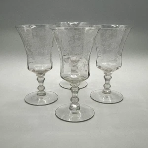 Cambridge Rose Point 9oz Footed Tumbler Glass Etched Roses 4Pc Set - Picture 1 of 12