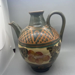Vintage Terra-Cotta Pitcher Jug Vase Art Pottery Hand Made Painted Fired 11" T - Picture 1 of 11