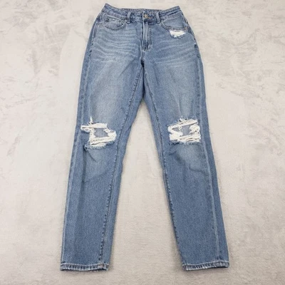 American Eagle Womens 0 (25) Mom Jean Light Wash Distressed Denim High Rise - Image 1 of 4
