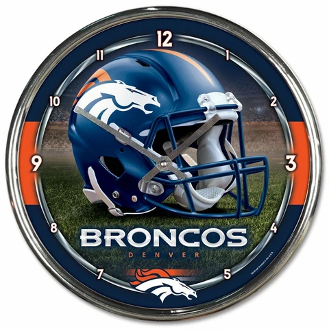 DENVER BRONCOS HELMET LOGO 12" CHROME ROUND WALL CLOCK NEW WINCRAFT 🐴 Cover