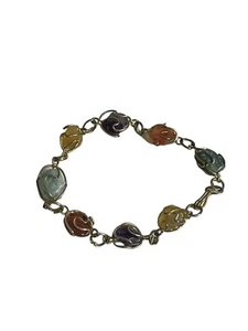 Gold Tone Wire Wrapped Multiple Multicolored Gemstone Bracelet 7” Dainty - Picture 1 of 10