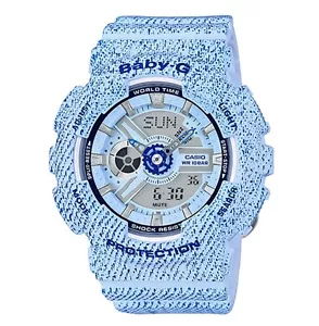 Casio Baby-G * BA110DC-2A3 Denim Pattern Light Blue Anadigi COD PayPal - Picture 1 of 2