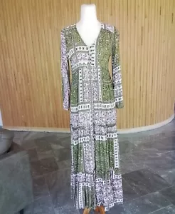 JAASE Long Sleeve Boho Midi Dress Green & Pink Floral Casual Comfort Size 8 XS - Picture 1 of 8