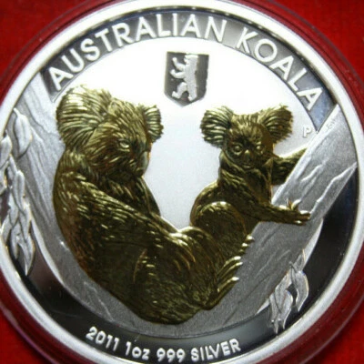 Australia 1 Dollaro 2011-P Argento 1 Oncia Koala Bu #4964 Frostet Gildet Berlino - Immagine 1 di 4