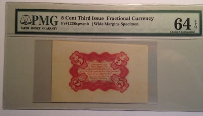 FR 1236 spwmb US Fractional Currency SPECIMEN PMG 64 Choice UNC EPQ - Image 1 of 4
