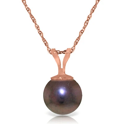 14K Solid Rose gold fine Necklace 16-24" w genuine Black pearl - Image 1 of 4