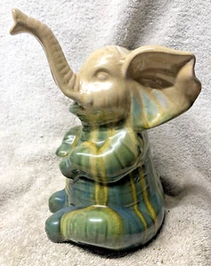 ELEFANTENSTATUE Keramik Apropos Home Collection 10" hellbraun grün Rüssel hoch viel Glück - Bild 1 von 5