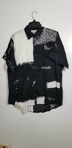Vtg Ferruche USA black White Paint Splatter Button Shirt Sz L S/S - Picture 1 of 3