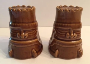 Tiki Salt & Pepper Shakers ceramic KC Co Ltd Carmel color Luau Party Hawaii Nice - Picture 1 of 10