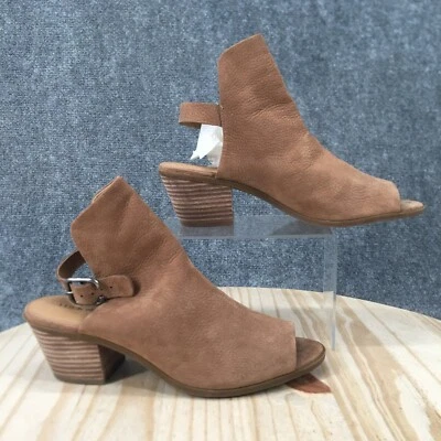 Lucky Brand Boots Womens 9.5 M Bray Slingback Booties Brown Leather Block Buckle - Image 1 of 4