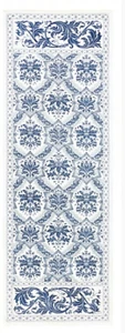 BEAUVILLE, TOPKAPI BLUE & WHITE, FRENCH SATIN COTTON TABLE RUNNER 20" X 59" - Picture 1 of 3