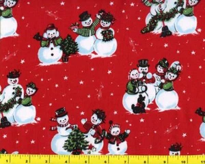 Schneemann Familie auf rot Meterware CWISNM09240 - Bild 1 von 1